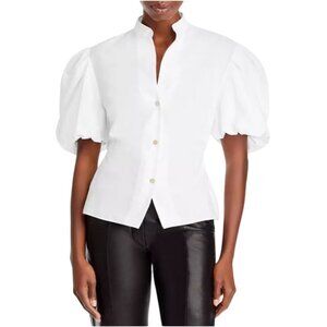 Vince Draped Puff Sleeve Blouse Size 10 Cut Out Back Button Up NWT Cotton Short